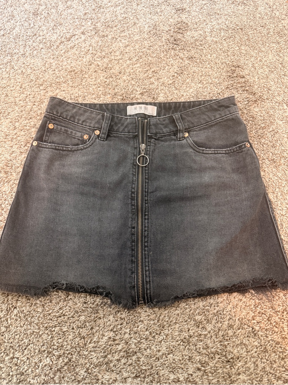 Free people Black Denim Zip-Front Mini Skirt